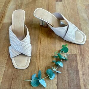 Seychelles Cream Heels with Criss-Cross Straps